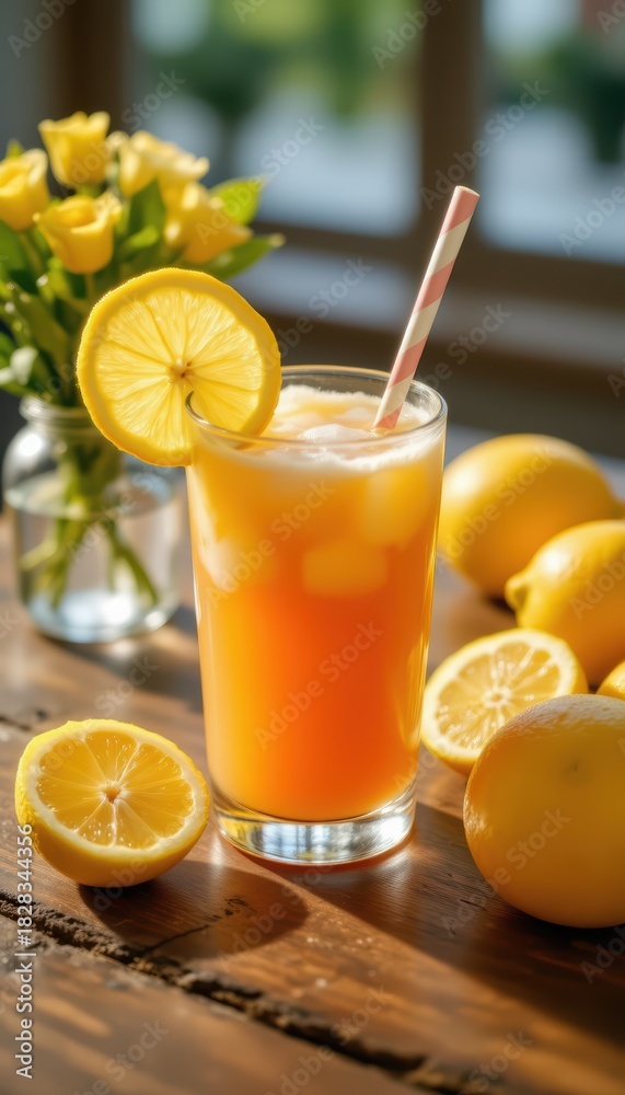 Fototapeta premium Refreshing Honey Lemon Drink: A Cinematic Illustration for Medical Awareness and a Healthy Lifestyle