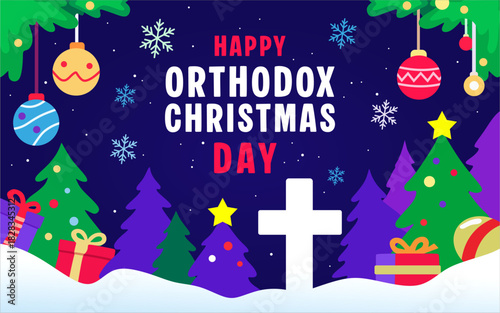 Happy Orthodox Christmas Belarus illustration background. Great for banners, posters, cards and social media.