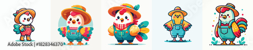 vector image of a chicken wearing a farm costume on a white background