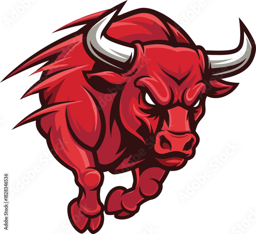 Wallpaper Mural Angry charging red bull mascot illustration vector graphic art symbolizing aggressive strength power determination speed icon design symbol identity branding sport logo concept. Torontodigital.ca