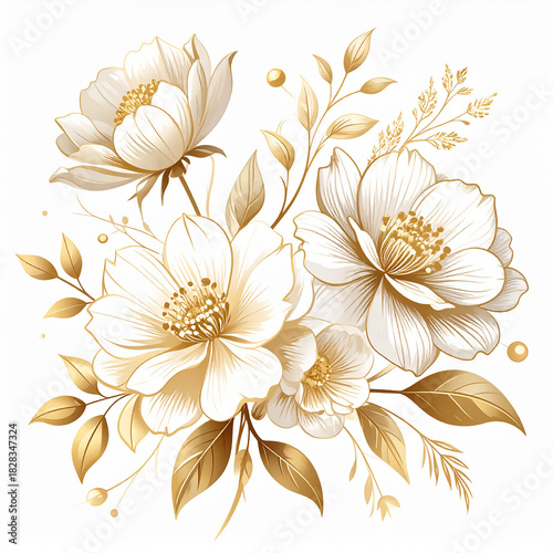 Elegant White and Gold Floral Arrangement with Delicate Leaves and Berries flower bouquet