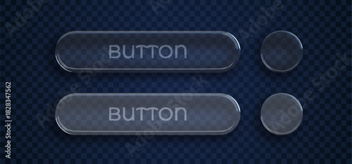 liquid glass buttons in various shapes. Modern UI interface elements with blur effect. Vector illustration.
