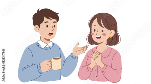 People communicating. Positive communication between friends or couples, expressions of enthusiasm, and sharing. Flat vector cartoon illustration isolated on white.