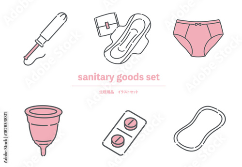 生理用品・サニタリーグッズのアイコンセット：月経・フェムテック・女性の健康