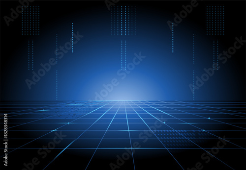  Blue Cyber Grid Background with Flowing Data Particles