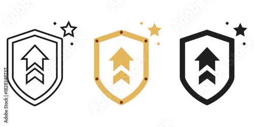 Cyber Security Shield Upgrade Icon Set Vector - Protection Arrow Star Symbol
