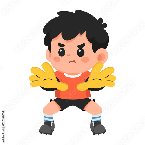 Cartoon Illustration of Young Soccer Goalie