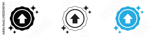 Certified Quality Badge Icon Set Vector - Sparkle Progress Arrow Seal Symbol