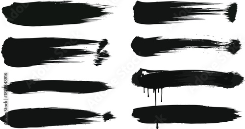 Collection of dynamic black ink brush strokes and paint smears