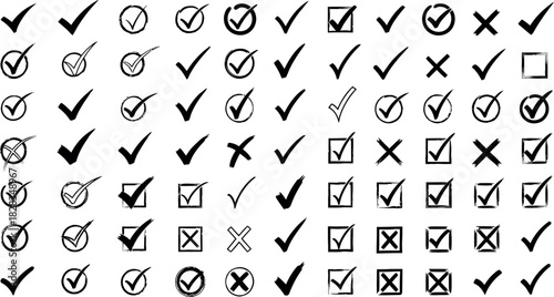 Diverse checkmark and cross icons set for ui and decision-making