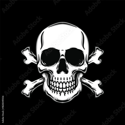 skull and crossbones on black background