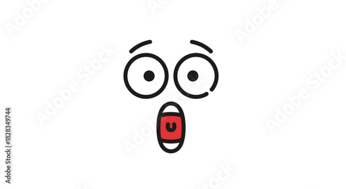 A simple, cartoon illustration of a wide-eyed face with an open mouth, expressing extreme surprise, shock, or amazement on a white background.
