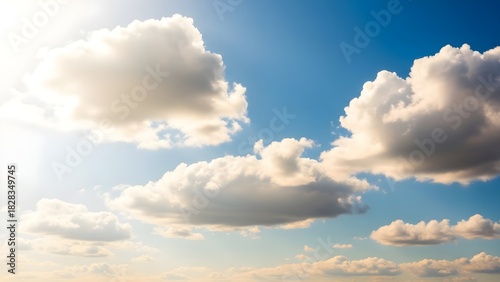 Fototapeta Naklejka Na Ścianę i Meble -  Beautiful sky with fluffy clouds cumulus and cirrus cloudscape background wallpaper nature photography