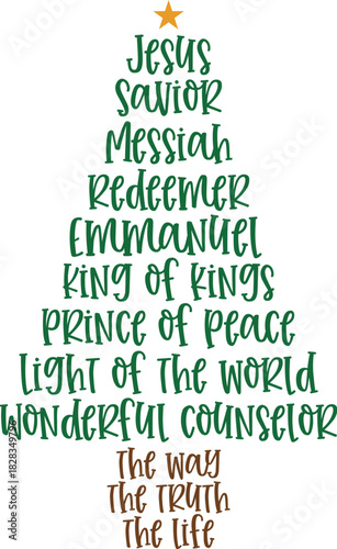 Christmas Tree With Religious Names jesus savior