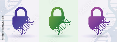 Lock DNA helix logo security privacy protection biotech genetics healthcare laboratory technology icon
