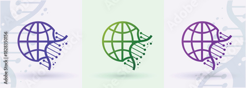 Globe DNA helix logo global earth biotech genetics science network technology modern icon
