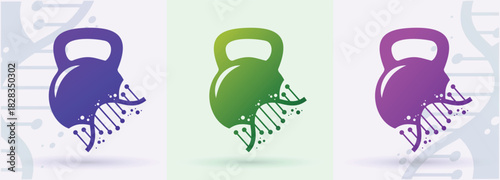 Kettlebell DNA helix logo fitness gym training health biotech genetics modern icon
