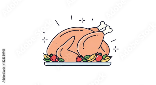 Roasted Thanksgiving Turkey Illustration for Food and Celebration