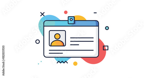 A graphic illustration of an identification card or badge with a user profile and text fields, representing identity and access.