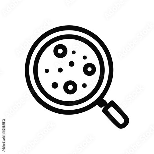 Magnifying glass examining cells, bacteria, and microorganisms for scientific research and analysis