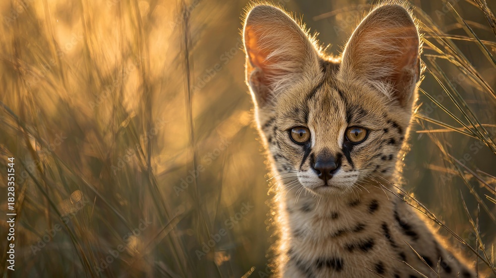 Obraz premium Serval cat portrait in natural habitat