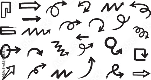 Hand drawn black arrow set pointing various directions and motion.