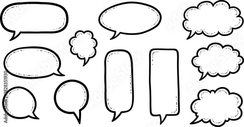 Hand drawn speech and thought bubble collection vector set.
