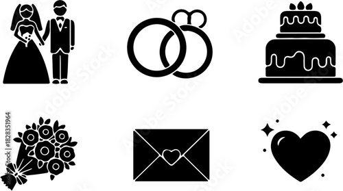 Marriage and Celebration Symbols or Bridal Graphic Collection.