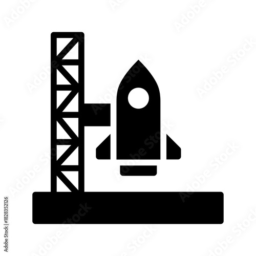 Rocket Launch Pad Spaceship Flat Black Glyph Icon
