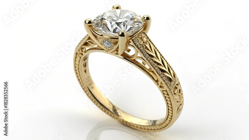 Luxury golden ring with brilliant diamonds and precious gems for a wedding or engagement gift, isolated shiny jewelry object representing fashion and love