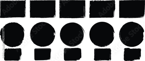 Collection of black grunge shapes squares ovals and rectangles for graphic design