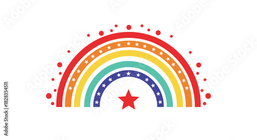 Colorful rainbow arch with stars and dots, symbolizing hope and patriotism.
