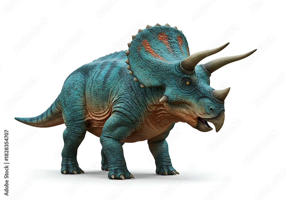 Fototapeta premium Detailed illustration of a triceratops dinosaur isolated on a bright white backdrop