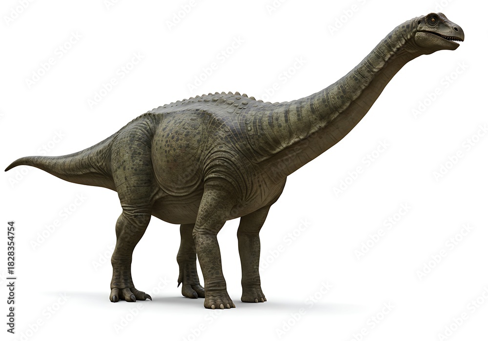 Fototapeta premium Digital illustration of a large long necked dinosaur isolated on a white background