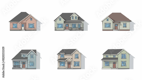 Diverse Collection of Charming House Illustrations.