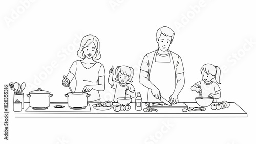 Family Cooking Together in Kitchen Preparing Meal with Joy.