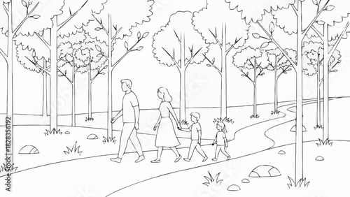 Family walking together on a path, enjoying a leisurely stroll.