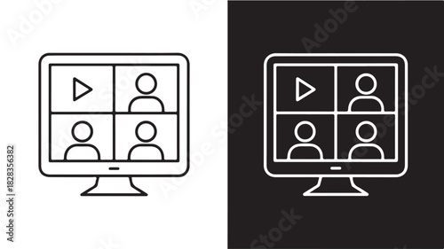 Video conference icon online meeting vector line illustration remote work and communication concept for web and mobile design