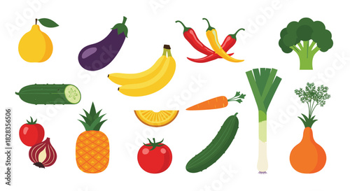 Vibrant and diverse fruit and vegetables are perfect for healthy recipes, nutrition guides, or promoting fresh produce in your next project