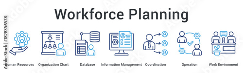 Workforce planning banner web icon organizing human resources structure with database management and operational coordination.