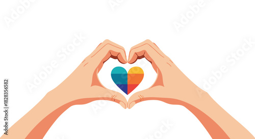Show your care with a heart shape made by hands, a colorful symbol of love, connection, and support for social causes and campaigns