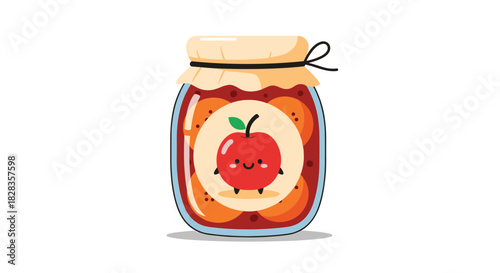 Adorable apple jam jar with a happy face, perfect for adding a touch of sweetness and cheer to any design, bringing joy and whimsy to the project