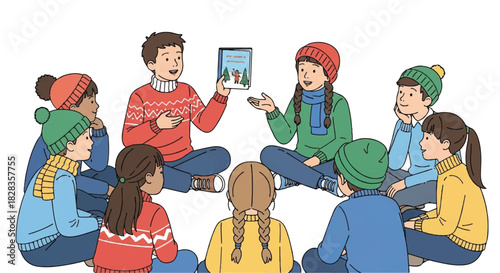 A Group of Diverse Children Enjoying a Story Time Session in a Cozy Indoor Setting