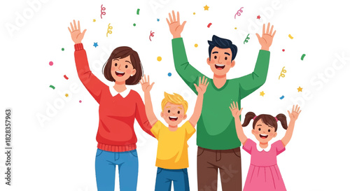 Happy Family Celebrating with Confetti and Cheers