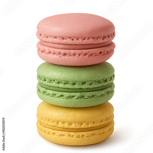 Colorful Stack of Macarons Pink, Green and Yellow French Pastry for Dessert Photos