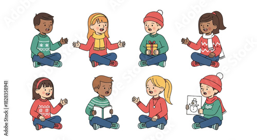 Children Celebrating Holidays Together, Sharing Gifts and Activities