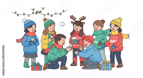 Snowball Fight Fun Children Enjoy Winter Outdoors