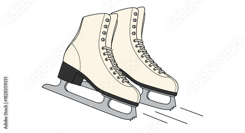Elegant white ice skates gliding gracefully, perfect for capturing the joy of winter sports, recreation, and festive holiday season fun.