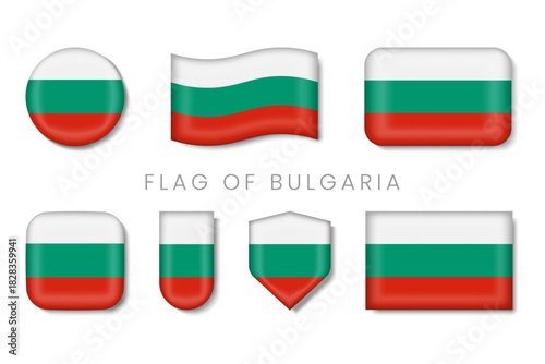 Bulgaria National Symbols — White Green Red Glossy Flag Icon Collection