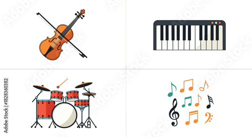 Collection of Musical Instruments and Notes, Generative AI.